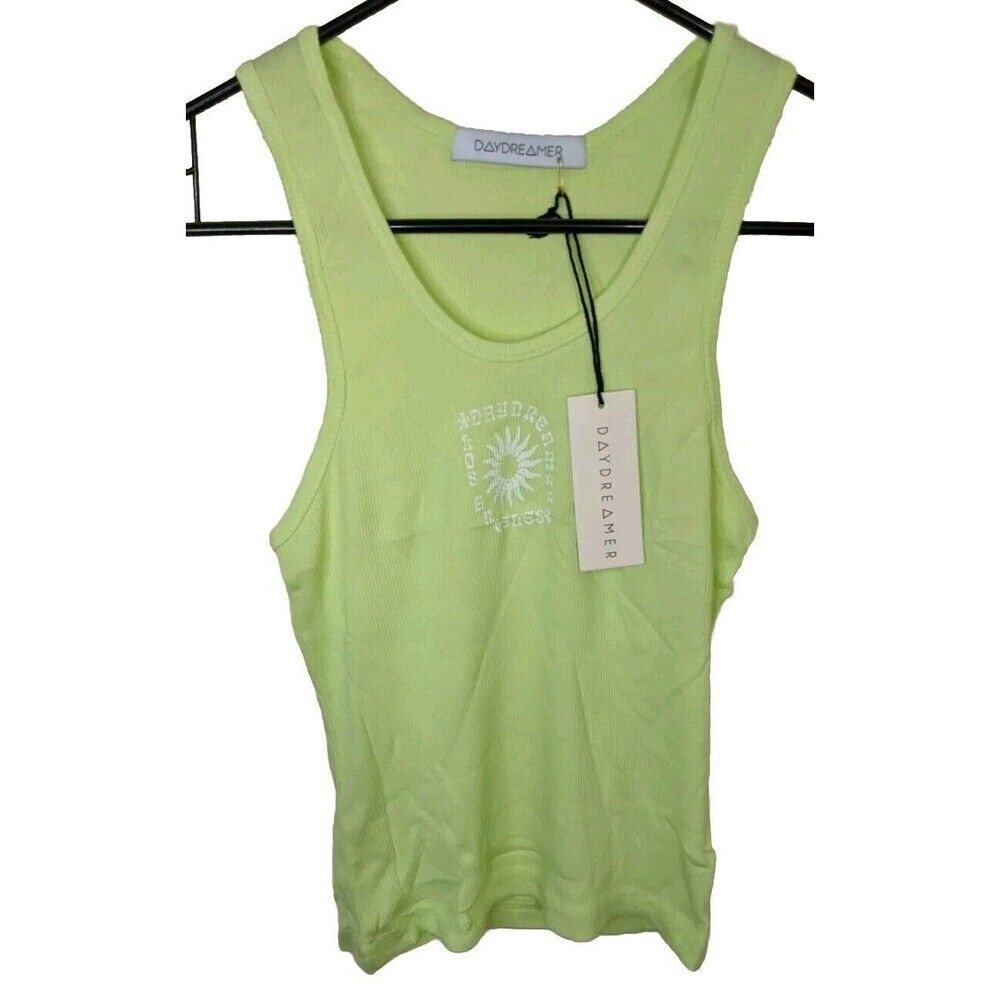 Daydreamer Acid Yellow Ribbed Fitted y2k Stretch Tank Top XS